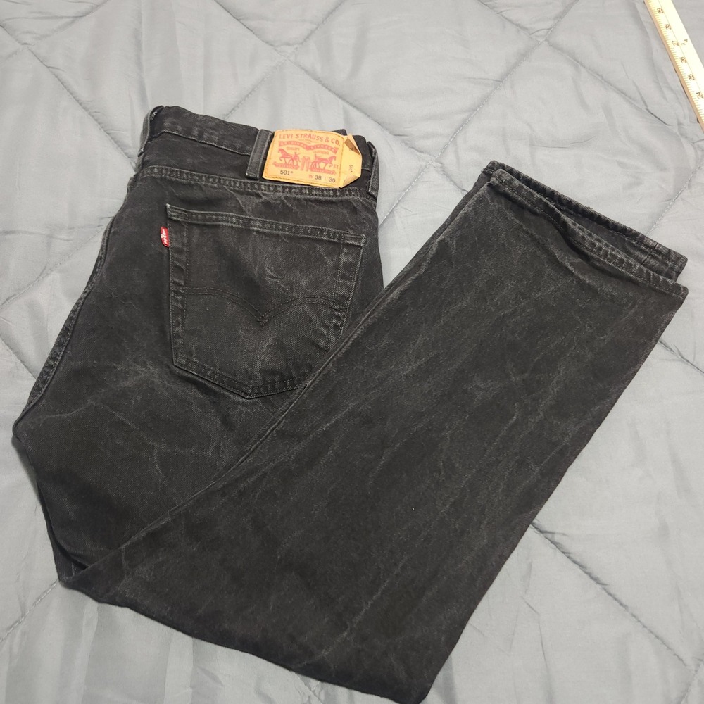 Levi's Jeans Men's 38x30 High Rise 501 Original Straight‎ Black Denim
